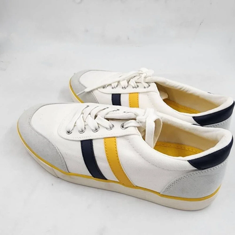Club Room Noah Stripe Lace-Up Sneakers Men's 7 Yellow Multi Round Toe Slip On